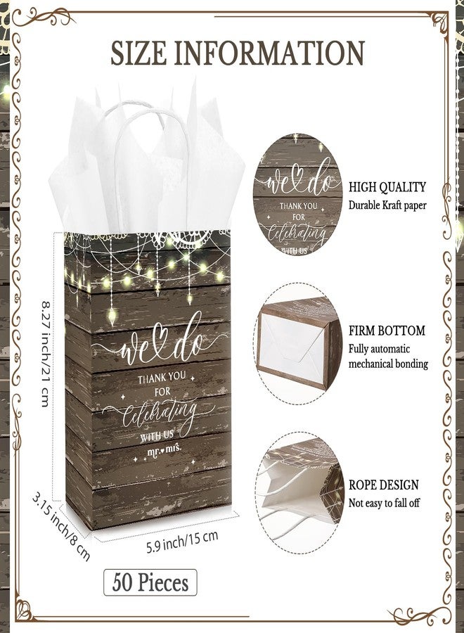 Kolldenn 50 Set Small Wedding Gift Bags with Tissue Paper Wedding Welcome Bags for Guests Party Favor Bag with Handles Thank You Bridal Shower Hotel Small Size 5.91 x 3.15 x 8.27 Inches - Image 2