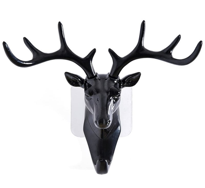 Leeonz® Deer Head Single Wall Hook/Hanger Animal Shaped Coat Hat Hook Heavy Duty, Rustic, Decorative Gift (Black) - Image 1