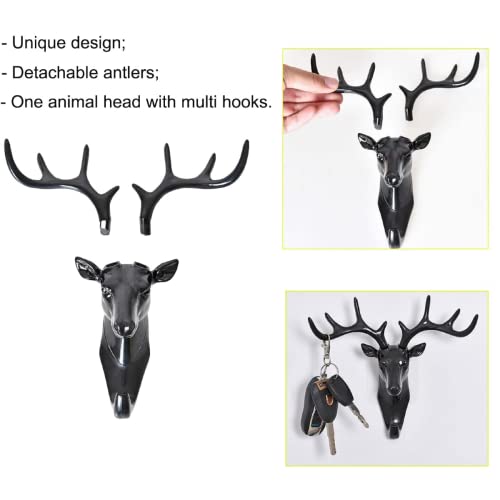 Leeonz® Deer Head Single Wall Hook/Hanger Animal Shaped Coat Hat Hook Heavy Duty, Rustic, Decorative Gift (Black) - Image 3