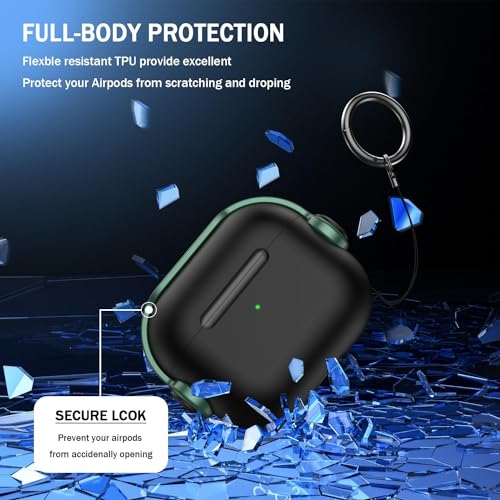 NEWTECHNO Antilost Lid Case Shell for Airpods 4 | Full Protection Case with Lanyard Compatible for Airpods 4 and AirPods 4 with Active Noise Cancellation(ANC) 2024 with carabaner Green - Image 2