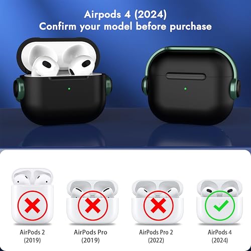 NEWTECHNO Antilost Lid Case Shell for Airpods 4 | Full Protection Case with Lanyard Compatible for Airpods 4 and AirPods 4 with Active Noise Cancellation(ANC) 2024 with carabaner Green - Image 5