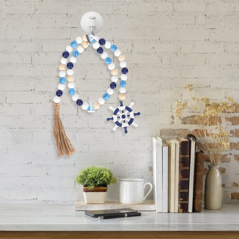 Marine Style Wood Beads String Decor Delicate Beads String Ornament with Tassel - Image 3