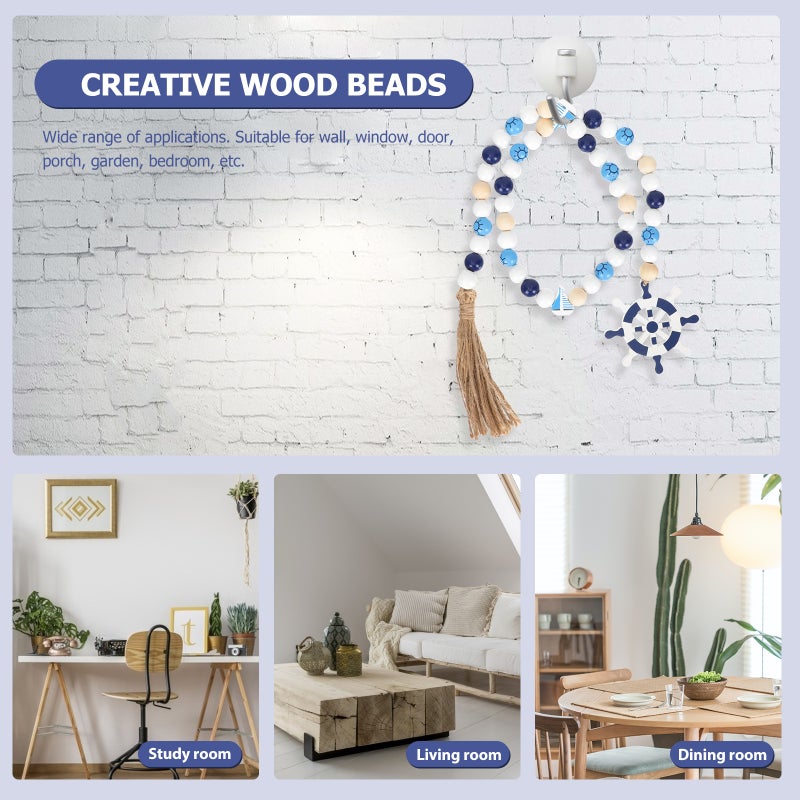 Marine Style Wood Beads String Decor Delicate Beads String Ornament with Tassel - Image 5