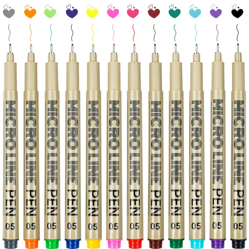 KERIFI 05 Micro Fineliner Drawing Art Pens: 12 Colors 0.45mm Multiliner Fine Liner Pens, Fine Point No Bleed Waterproof Archival Ink Pen Set for Bible Journal Watercolor Zentangle Kit Stuff Supplies - Image 2