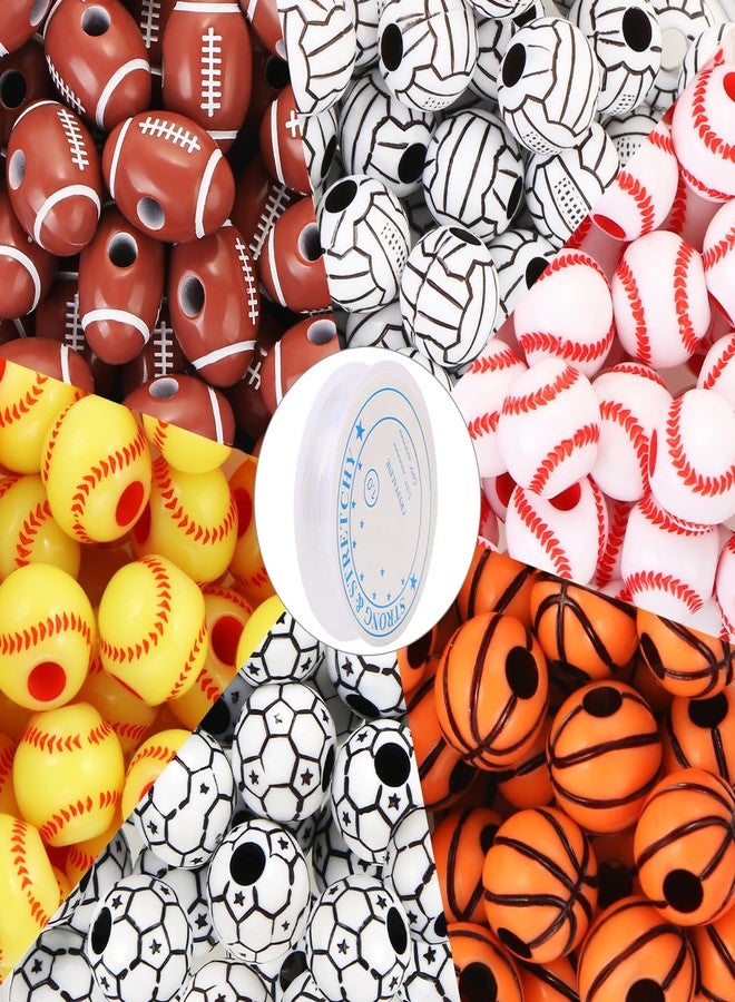 CCOZN 300 Pcs Sports Ball Beads for Jewelry Making, Sports Acrylic Beads Bulk with Box, 10mm Baseball Volleyball Basketball Soccer Football Beads Charms for DIY Crafts Bracelet - Image 1