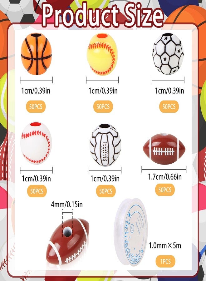 CCOZN 300 Pcs Sports Ball Beads for Jewelry Making, Sports Acrylic Beads Bulk with Box, 10mm Baseball Volleyball Basketball Soccer Football Beads Charms for DIY Crafts Bracelet - Image 2