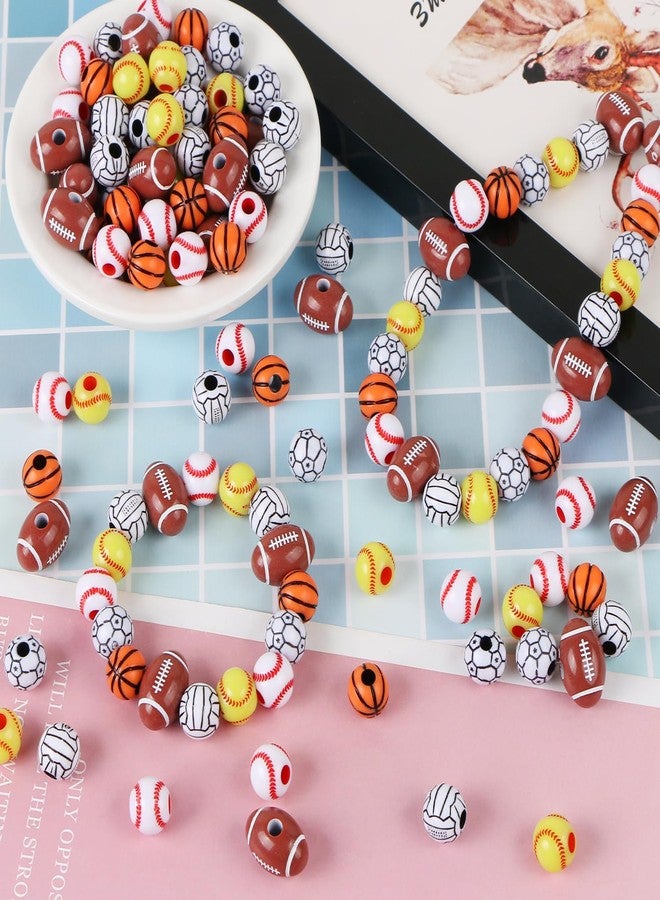 CCOZN 300 Pcs Sports Ball Beads for Jewelry Making, Sports Acrylic Beads Bulk with Box, 10mm Baseball Volleyball Basketball Soccer Football Beads Charms for DIY Crafts Bracelet - Image 5