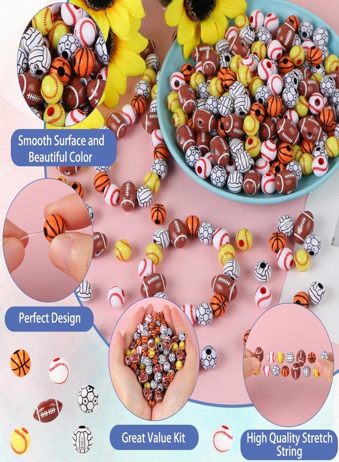 CCOZN 300 Pcs Sports Ball Beads for Jewelry Making, Sports Acrylic Beads Bulk with Box, 10mm Baseball Volleyball Basketball Soccer Football Beads Charms for DIY Crafts Bracelet - Image 3