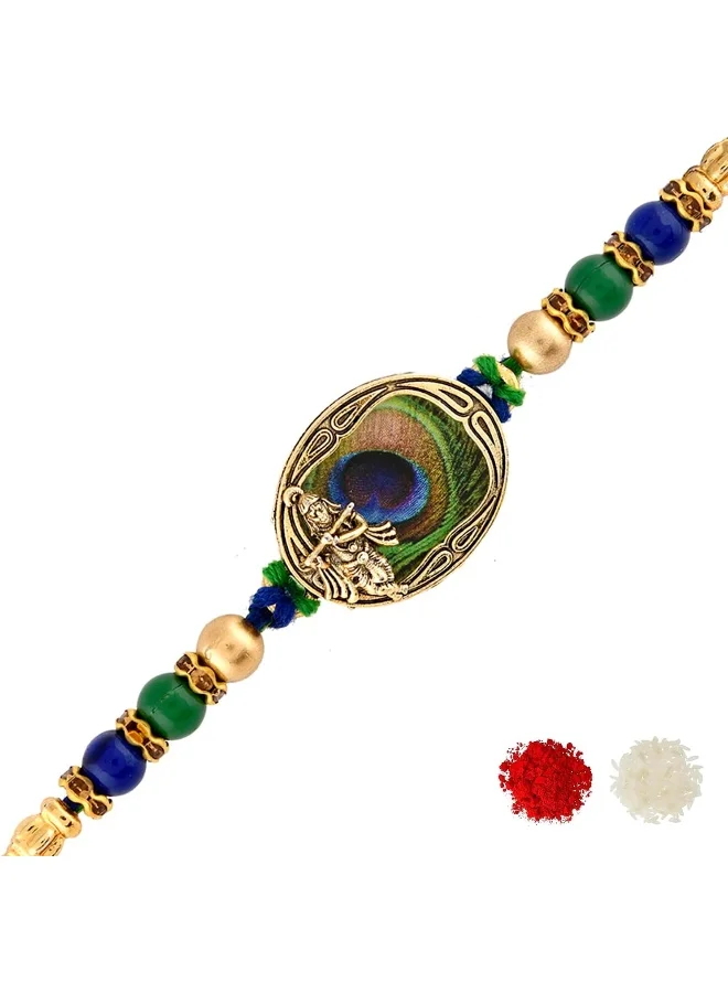 VOYLLA Peacock Feather Beaded Single Rakhi