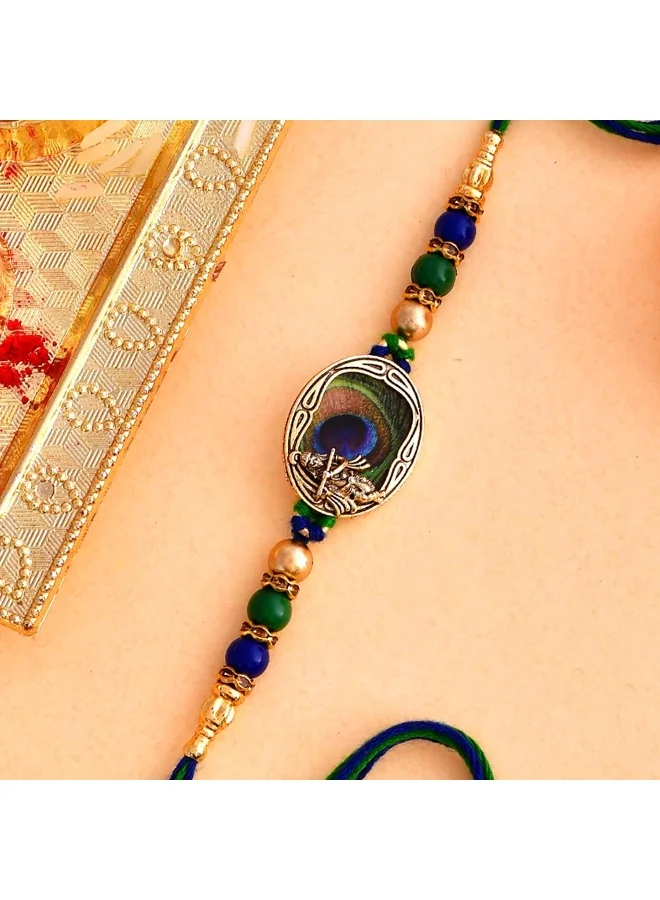VOYLLA Peacock Feather Beaded Single Rakhi