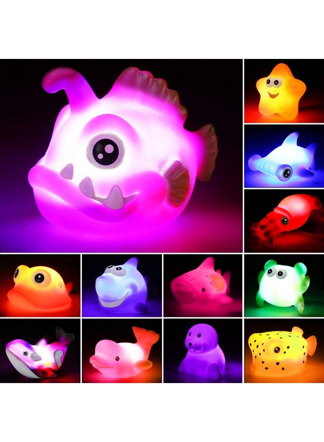 Yeonhatoys Bath Toys, 12 Pcs Light Up Ocean Sea Animal Set, Flashing Colorful LED Light Floating Bathtub Toys for Baby Infant Kid Toddler Preschool, Great Gift for Bathroom Water Tub Games Swimming Pool Party - Image 1