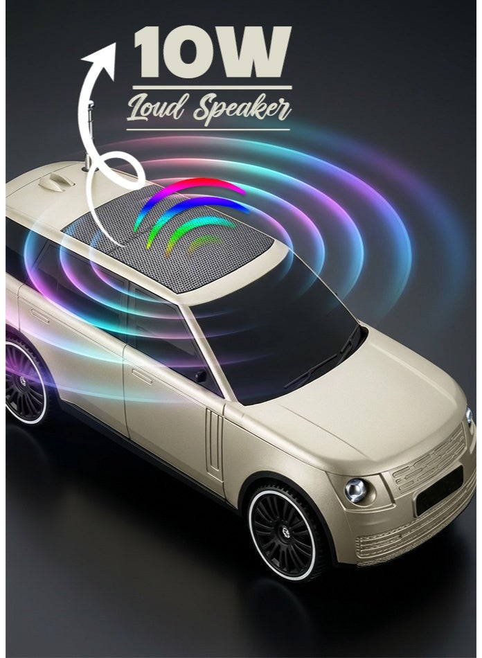 CLEAR TONE 10W Car Shape Bluetooth Speaker with FM Radio | 1200mAh Rechargeable Battery | Wireless Speaker with USB, TF Card & Type-C Charging | Portable Mini Speaker – Beige Color - Image 5
