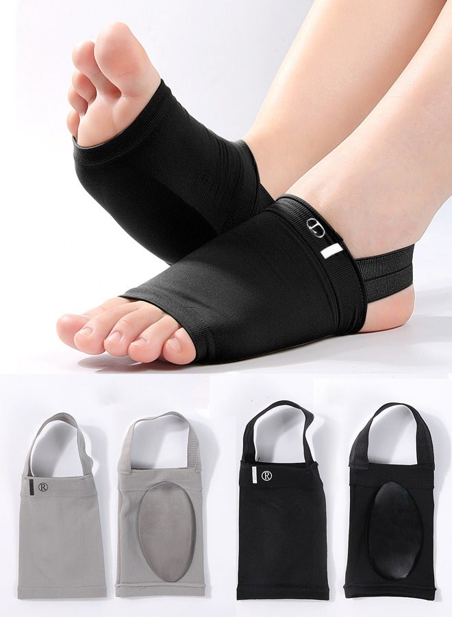 BONITO 2 Pairs Arch Support Sleeves, Plantar Fasciitis Heel Spurs Foot Care, Metatarsal Compression Brace for Flat Foot Support (Black+grey)  - Image 1