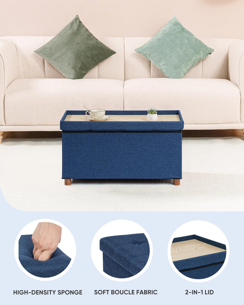 B FSOBEIIALEO Storage Ottoman with Tray, Foot Stools and Ottomans with Legs, Storage Cube Seat Linen Blue 30" - Image 4