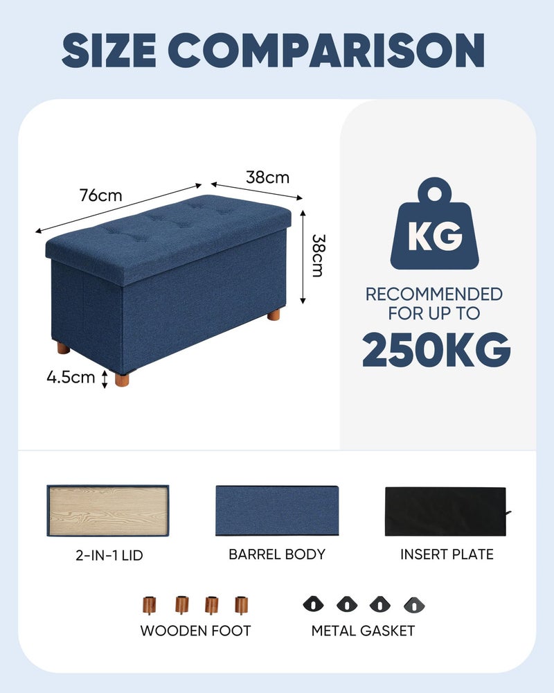 B FSOBEIIALEO Storage Ottoman with Tray, Foot Stools and Ottomans with Legs, Storage Cube Seat Linen Blue 30" - Image 5