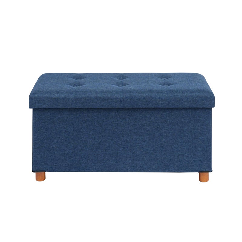 B FSOBEIIALEO Storage Ottoman with Tray, Foot Stools and Ottomans with Legs, Storage Cube Seat Linen Blue 30" - Image 2