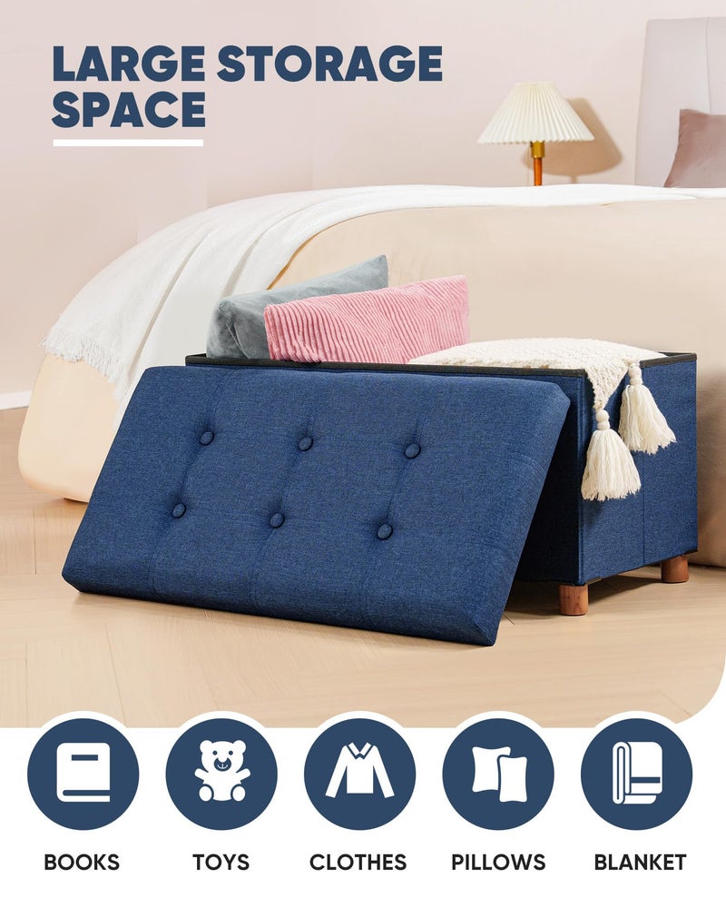 B FSOBEIIALEO Storage Ottoman with Tray, Foot Stools and Ottomans with Legs, Storage Cube Seat Linen Blue 30" - Image 3