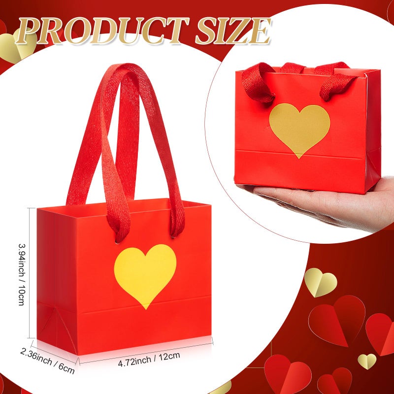 Weekgrat 48 Pcs Mini Gift Bags with Handle 4.72 x 3.94 x 2.36 Inch Small Heart Shaped Pattern Treat Goodie Candy Bags Bulk for Mother's Day Wedding Supplies Decoration (Red and Gold) - Image 3