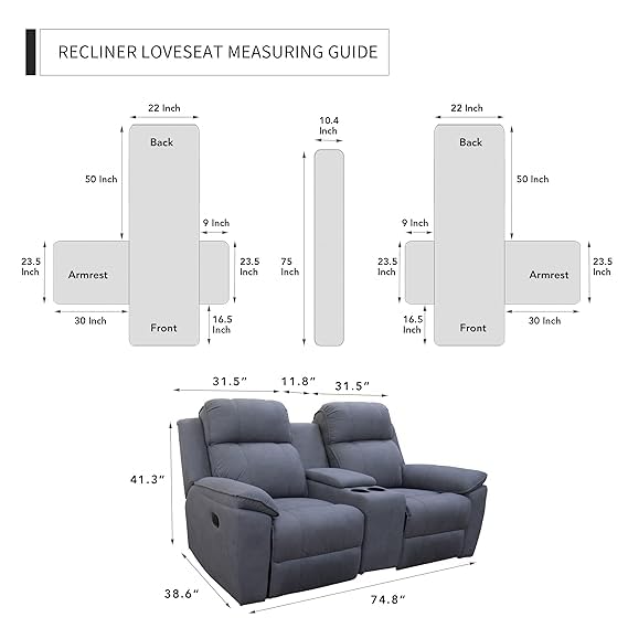 BLESSING PET SUPPLY EasyGoing Loveseat Recliner Cover Reversible Couch Cover for Double Recliner Split Sofa Cover for Each Seat Furniture Protector with Elastic Straps for Kids Dogs Pets 2 seater Black - Image 2