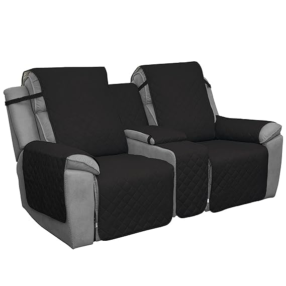 BLESSING PET SUPPLY EasyGoing Loveseat Recliner Cover Reversible Couch Cover for Double Recliner Split Sofa Cover for Each Seat Furniture Protector with Elastic Straps for Kids Dogs Pets 2 seater Black - Image 1