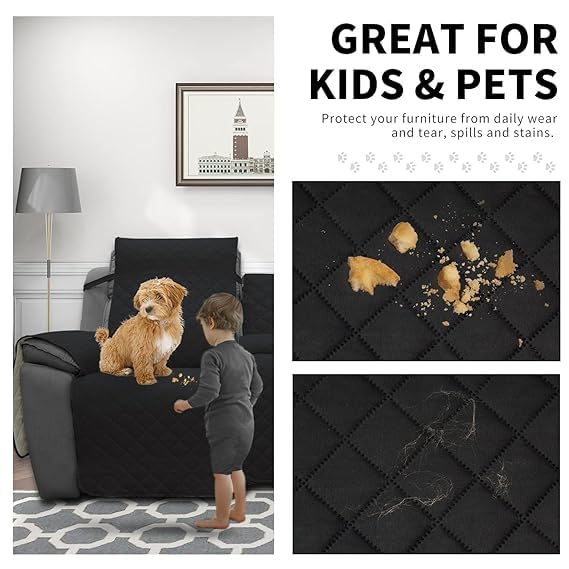 BLESSING PET SUPPLY EasyGoing Loveseat Recliner Cover Reversible Couch Cover for Double Recliner Split Sofa Cover for Each Seat Furniture Protector with Elastic Straps for Kids Dogs Pets 2 seater Black - Image 5
