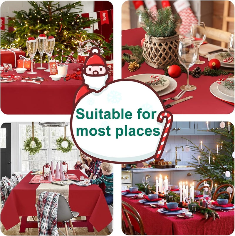 Hiasan Red Rectangle Tablecloth  Waterproof and Spillproof Washable Fabric Christmas Table Cloth for Dining Room Kitchen and Outdoor Use 60 x 84 Inch - Image 2
