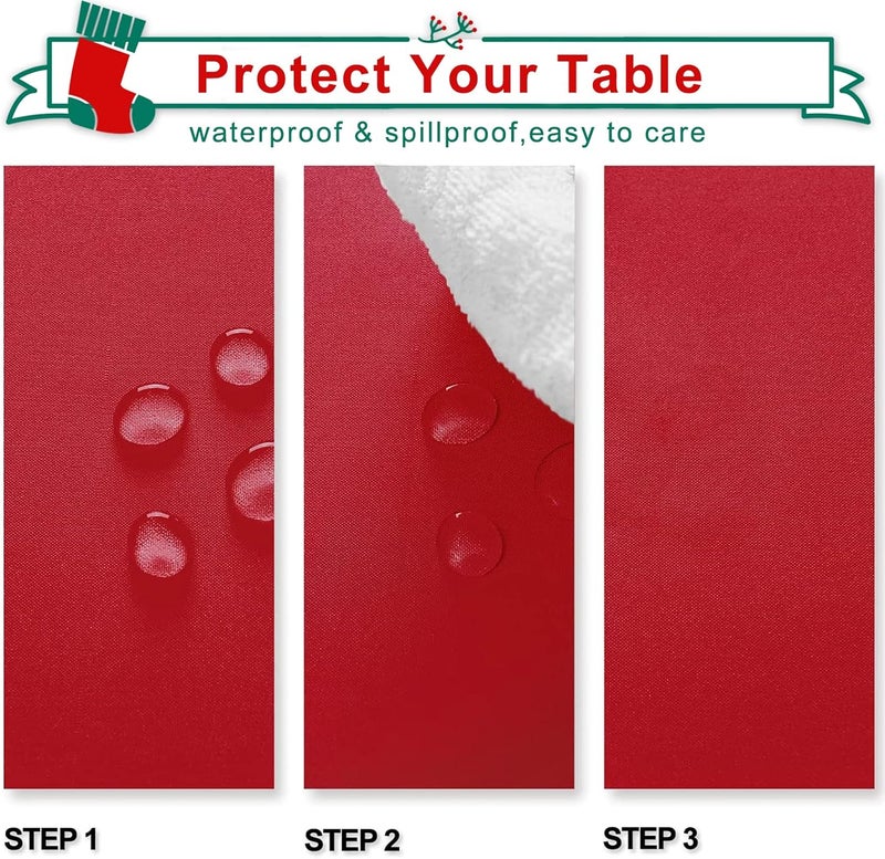 Hiasan Red Rectangle Tablecloth  Waterproof and Spillproof Washable Fabric Christmas Table Cloth for Dining Room Kitchen and Outdoor Use 60 x 84 Inch - Image 3