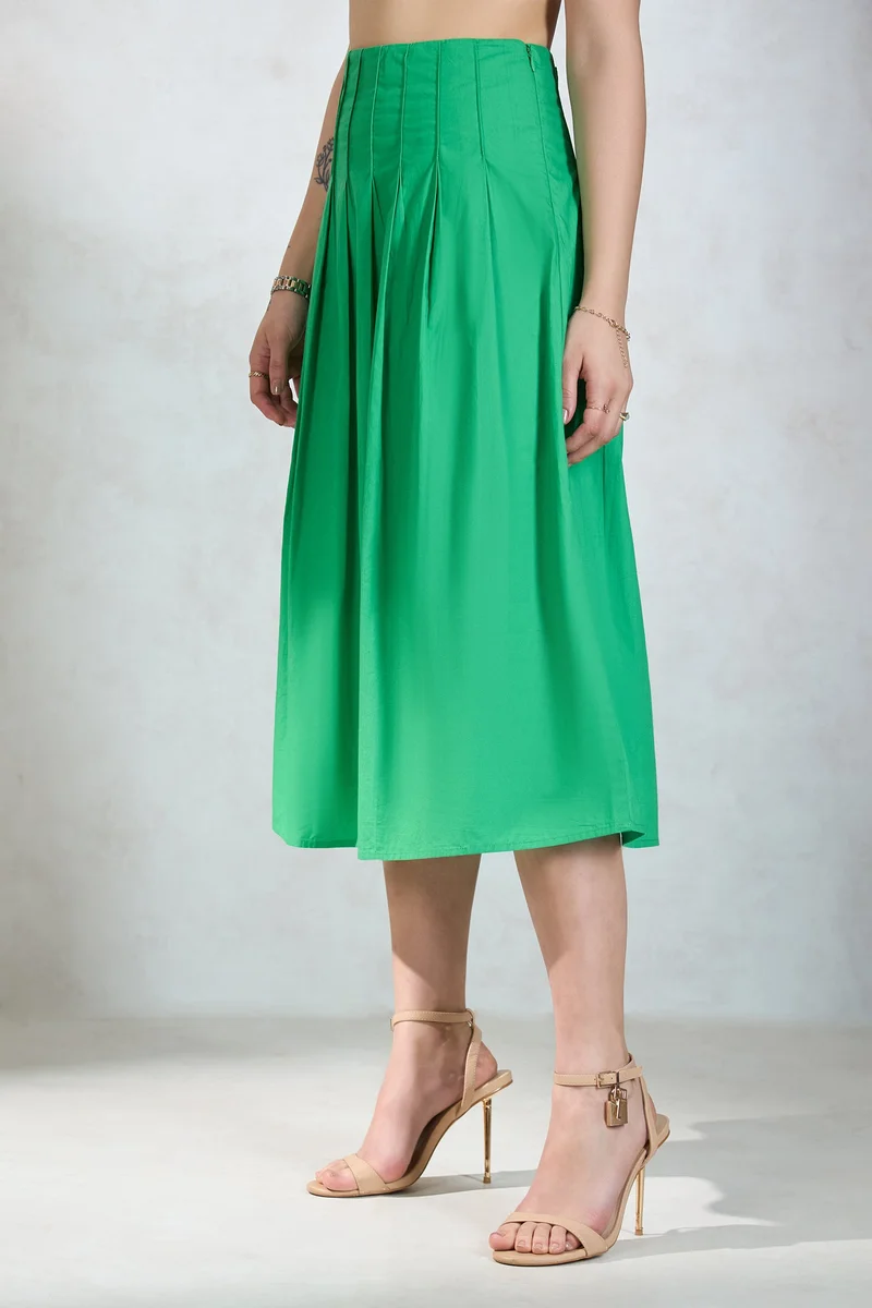 Virgio Virgio Women Cotton Midi Length Solid Skirt