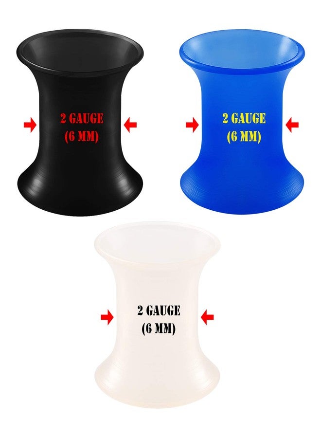 BIG GAUGES 3 Pairs Silicone 2gauges 6 mm Black Double Flared Saddle Dark Blue Piercing Skin Earring Stretcher Plugs Tunnel Lobe BG2037 - Image 2