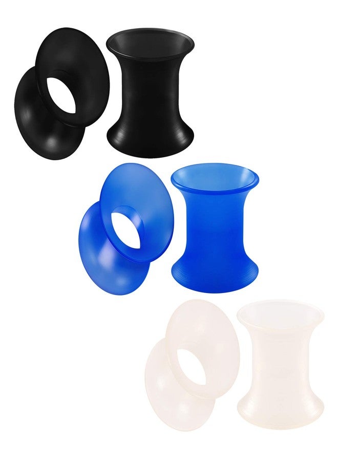 BIG GAUGES 3 Pairs Silicone 2gauges 6 mm Black Double Flared Saddle Dark Blue Piercing Skin Earring Stretcher Plugs Tunnel Lobe BG2037 - Image 1