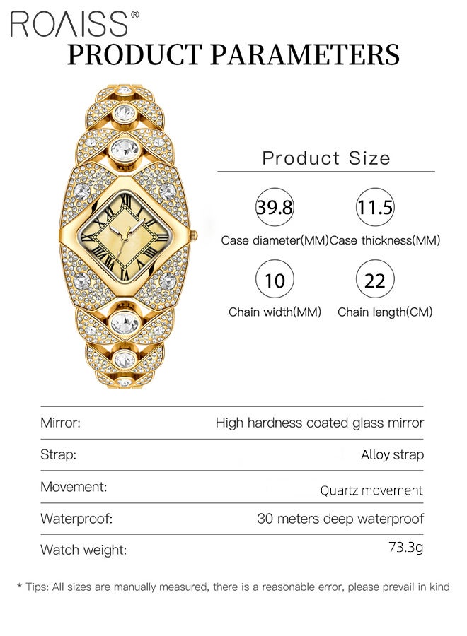 رويس ساعة يد نسائية فاخرة أنيقة مرصعة بأحجار الراين وميناء مربع من اللؤلؤ وأرقام رومانية وسوار تناظري أنيق للسيدات - Image 3