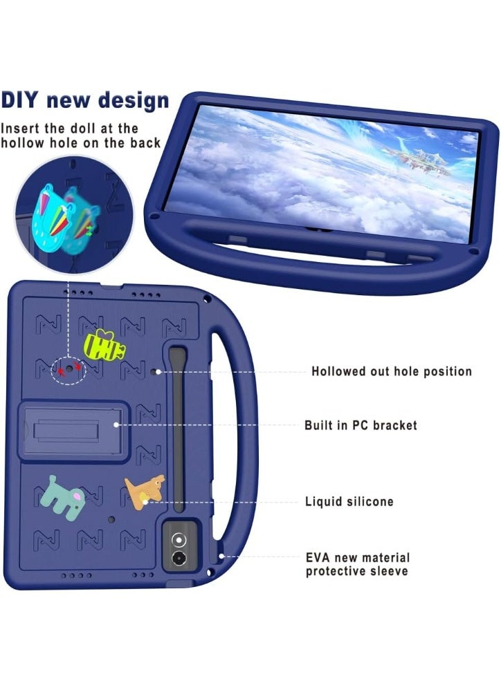 Kids Case for Lenovo Idea Tab Pro 12.7 inch 2025 TB373FU TB375FC, 【Kids Friendly】 DIY Cute Cartoon Lightweight EVA Shockproof Handle Stand Protective Cover (Navy Blue) - Image 2