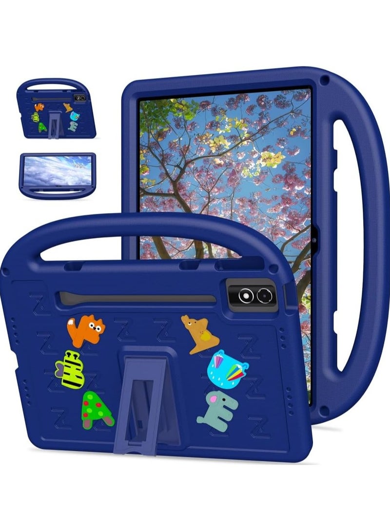Kids Case for Lenovo Idea Tab Pro 12.7 inch 2025 TB373FU TB375FC, 【Kids Friendly】 DIY Cute Cartoon Lightweight EVA Shockproof Handle Stand Protective Cover (Navy Blue) - Image 1