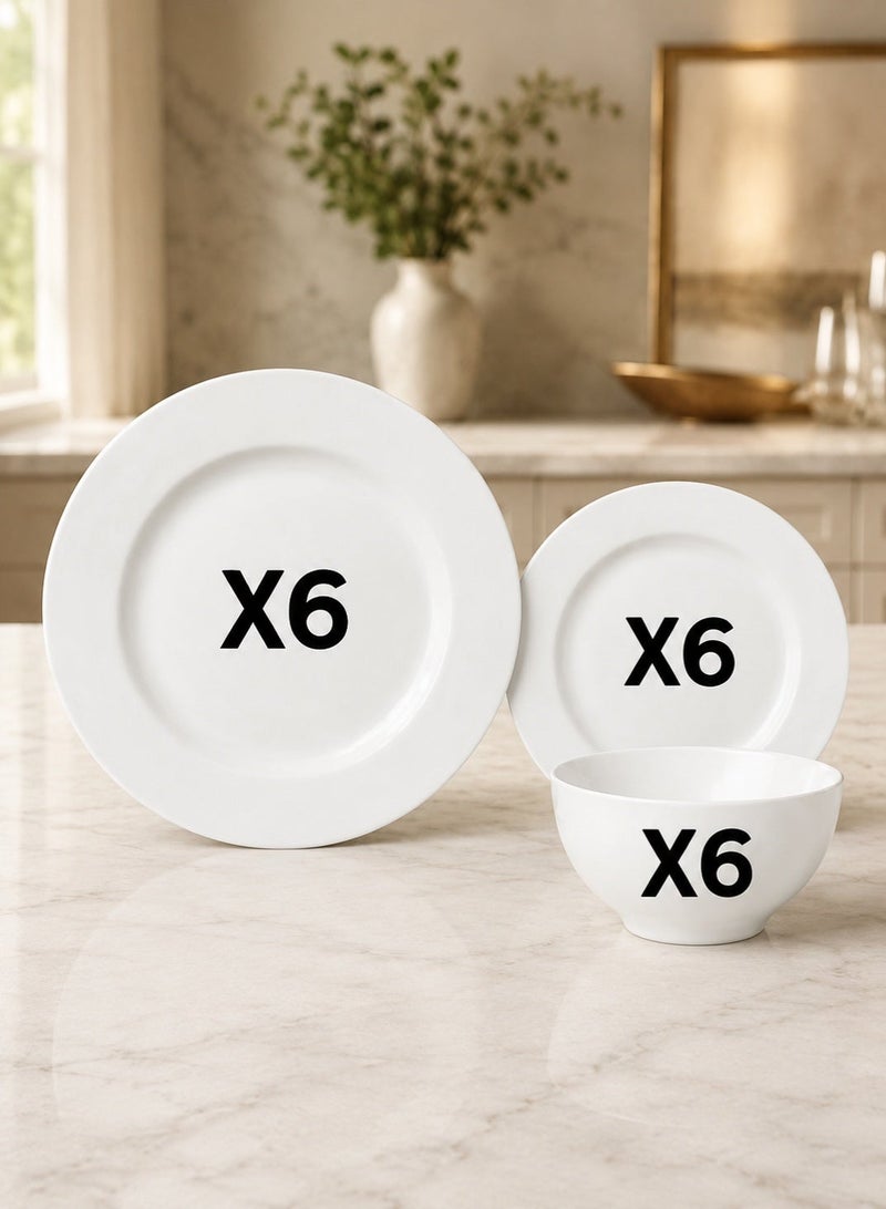 Master Gold Luxury 18-piece melamine dinner set suitable for 6 people, white color. Melamine dinnerware set, healthy melamine dinnerware set (18 pieces). - Image 2