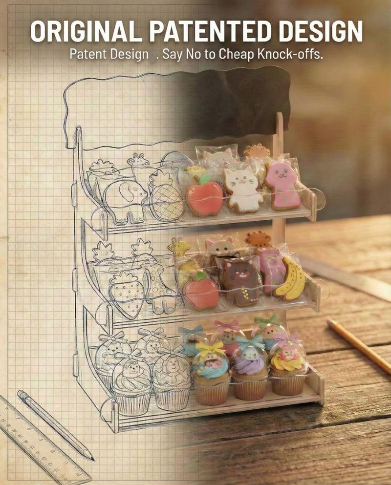 HOTCAN Cookie Display Stand for Bakers & Vendors with Acrylic Front - Wooden Cookie Stand with Chalkboard Sign for Market Booths, Craft Fairs & Events - Tiered Cookie Display for Cupcakes, Muffins & Pastries (Natural) - Image 4