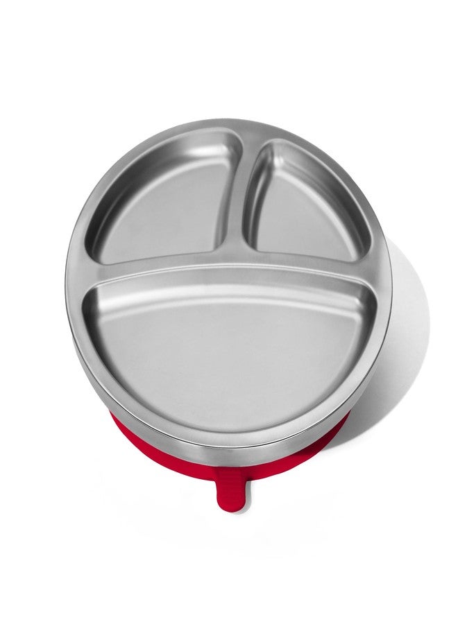 Avanchy Baby Round Divided Plate | Stainless Steel & Silicone (Magenta) - Image 1