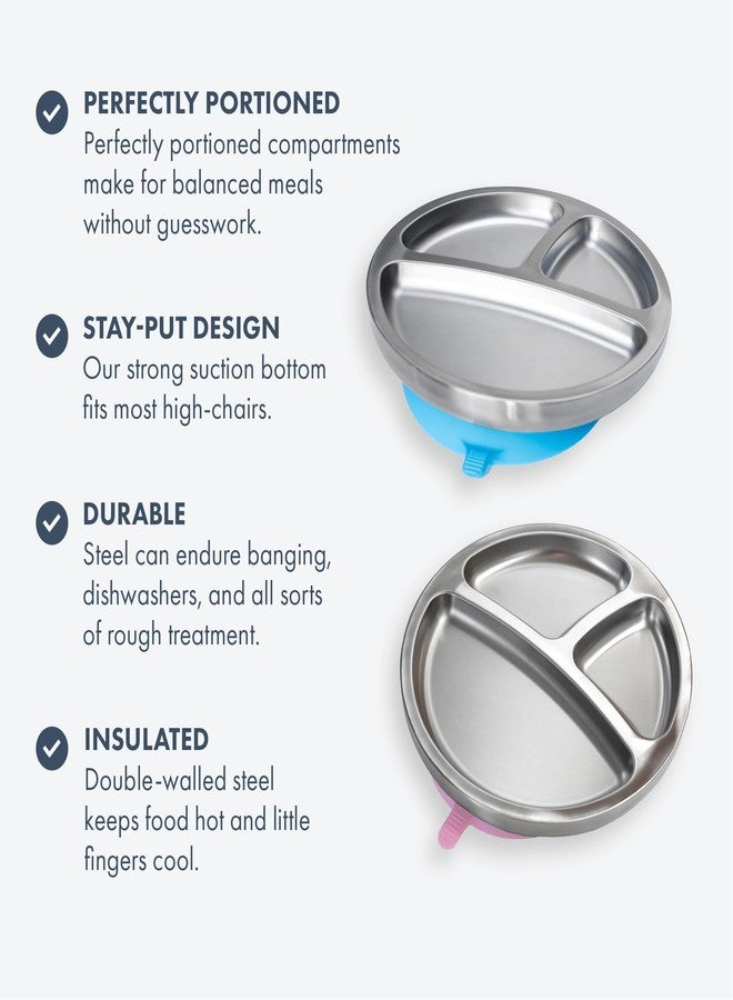 Avanchy Baby Round Divided Plate | Stainless Steel & Silicone (Magenta) - Image 3