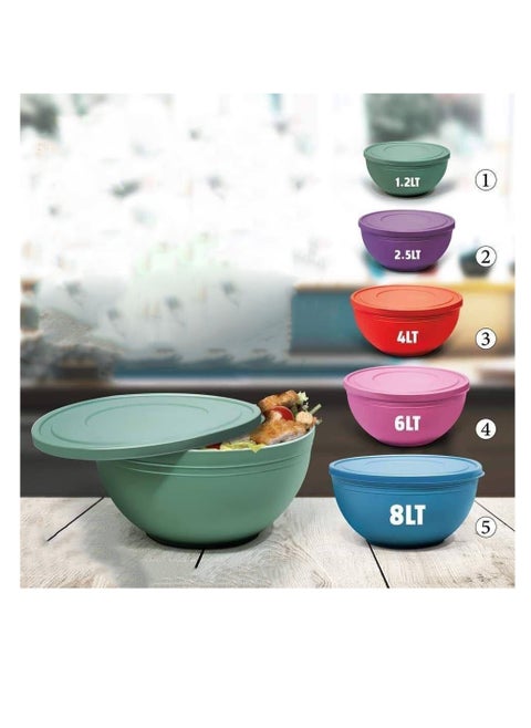 5-Piece Plastic Mixing Bowl Set (1.2L - 2.5L - 4L - 6L - 8L) – Practical & Durable for Everyday Use multicolored max