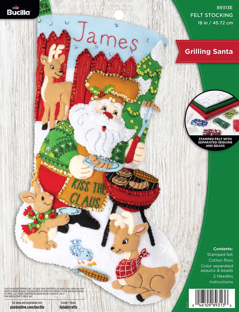 Bucilla Bucilla Felt Applique 18 Stocking Making Kit Grilling Santa Perfect for DIY Arts and Crafts 89313E 