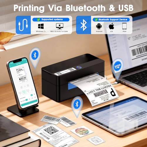 HIROBOT Bluetooth Thermal Shipping Label Printer, Adjustable Size, 4x6 Label Printer, 203DPI Thermal Barcode Printer for More Size 3x5/2x1,Etc, Print from Android,iOS,Windows,Mac|Amazon,Flpkat,DHL,Etc - Image 2