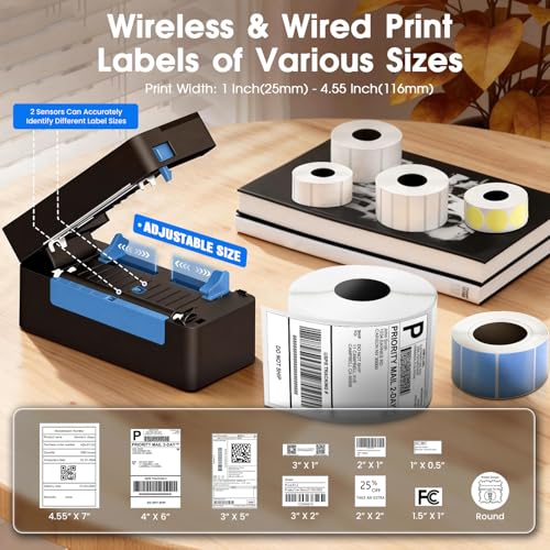HIROBOT Bluetooth Thermal Shipping Label Printer, Adjustable Size, 4x6 Label Printer, 203DPI Thermal Barcode Printer for More Size 3x5/2x1,Etc, Print from Android,iOS,Windows,Mac|Amazon,Flpkat,DHL,Etc - Image 3