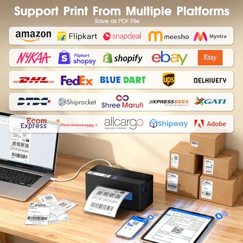 HIROBOT Bluetooth Thermal Shipping Label Printer, Adjustable Size, 4x6 Label Printer, 203DPI Thermal Barcode Printer for More Size 3x5/2x1,Etc, Print from Android,iOS,Windows,Mac|Amazon,Flpkat,DHL,Etc - Image 4