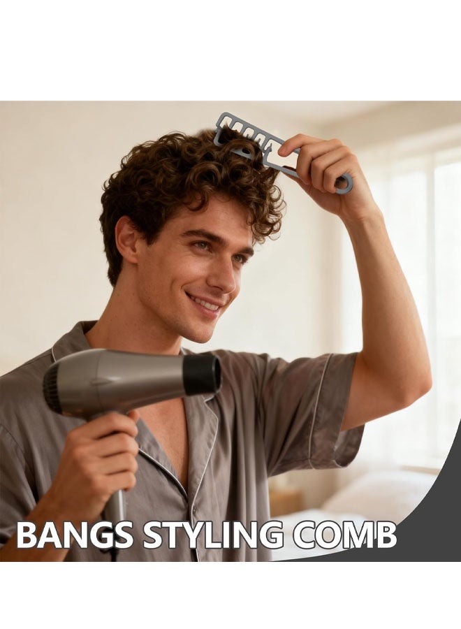 مشطان لتصفيف الشعر، مشط شعر واسع الأسنان لتكثيف الشعر، أداة لرفع جذور الشعر وتكثيفه لأقصى درجة، طقم حلاق مزدوج الاستخدام بأسنان دقيقة وعريضة، أداة من بلاستيك ABS بمقبض محكم للرجال (رمادي) - Image 3