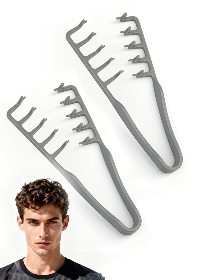 مشطان لتصفيف الشعر، مشط شعر واسع الأسنان لتكثيف الشعر، أداة لرفع جذور الشعر وتكثيفه لأقصى درجة، طقم حلاق مزدوج الاستخدام بأسنان دقيقة وعريضة، أداة من بلاستيك ABS بمقبض محكم للرجال (رمادي) - Image 1