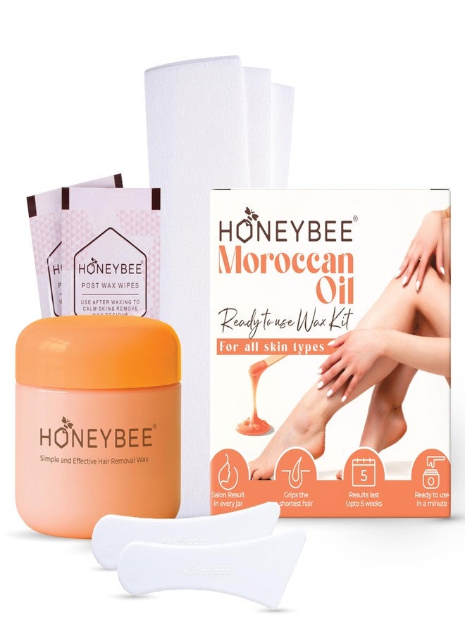 Honeybee Microwave/Hot Water Wax For Women | Waxing Kit For Coarse Hair Removal | Underarms, Legs, Hands, Full Body & Bikini Line | 10 Waxing Strips & Post Wax Wipes | Moroccan Oil | 350g - Image 1
