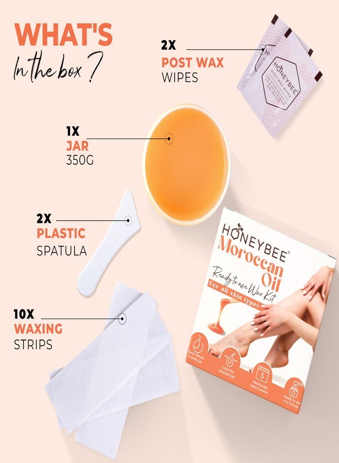 Honeybee Microwave/Hot Water Wax For Women | Waxing Kit For Coarse Hair Removal | Underarms, Legs, Hands, Full Body & Bikini Line | 10 Waxing Strips & Post Wax Wipes | Moroccan Oil | 350g - Image 3