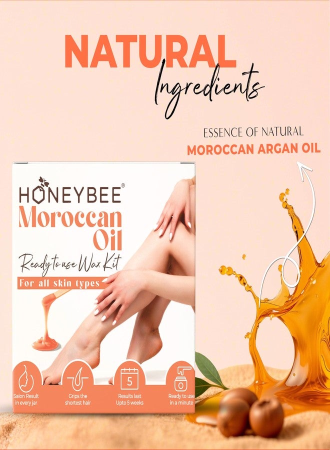 Honeybee Microwave/Hot Water Wax For Women | Waxing Kit For Coarse Hair Removal | Underarms, Legs, Hands, Full Body & Bikini Line | 10 Waxing Strips & Post Wax Wipes | Moroccan Oil | 350g - Image 2