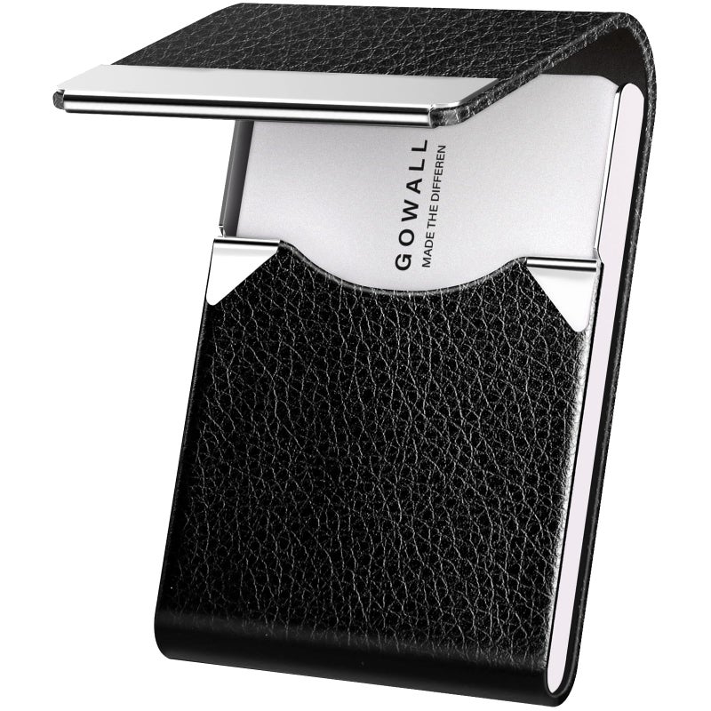 GOWALL Business Card Holder with Magnetic Closure, Slim Metal PU Business Card Case for Men Women, 3.7 x 2.3 inches RFID Blocking Credit Cards Holder for Pocket or Bag Storage, Black - Image 1
