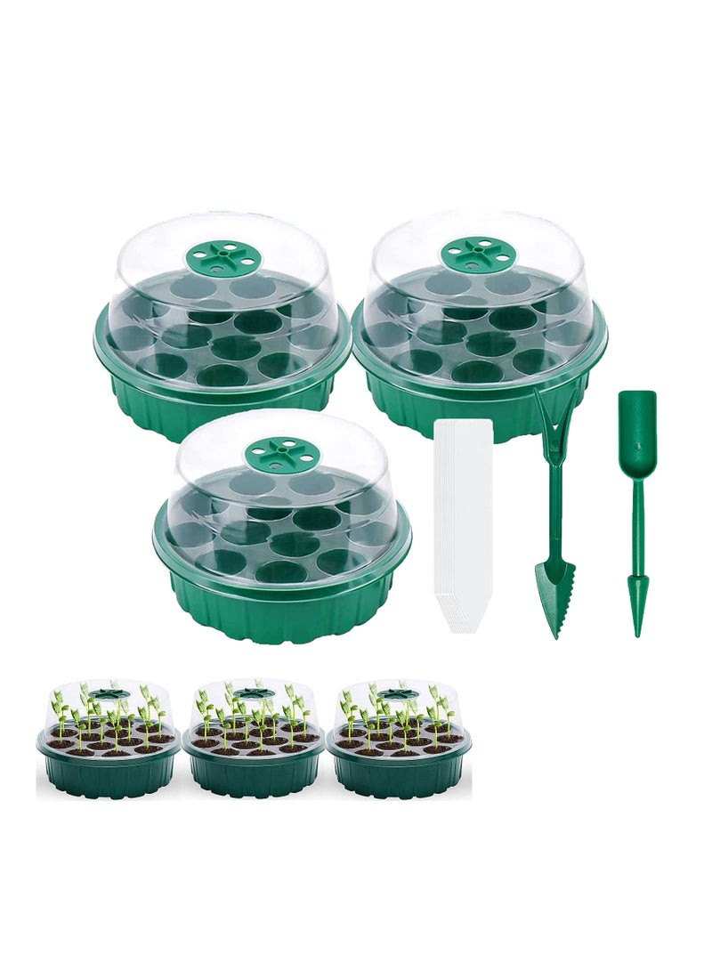 Zikra Plant Germination Trays Kit, Thicken Round Seed Trays 3Pack Cells Potting Trays, Seed Propagators Trays with Lids, Propagators for Plants Seed Growing Garden Greenhouse - Image 1