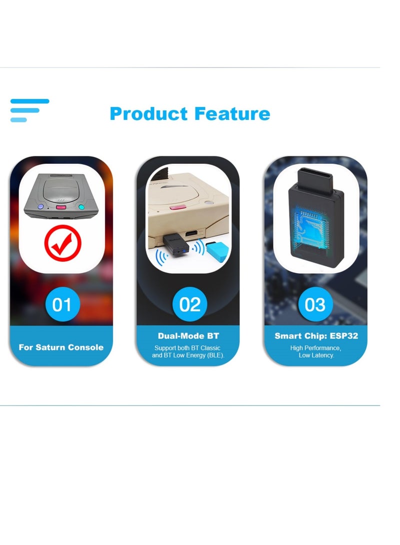 Excefore Wireless Controller Adapter for SEGA Saturn, Supports SEGA Saturn Game Console, Compatible with PS3/PS4/PS5, Xbox One S, Series X/S, Switch Pro Bluetooth Controllers, Black - Image 5